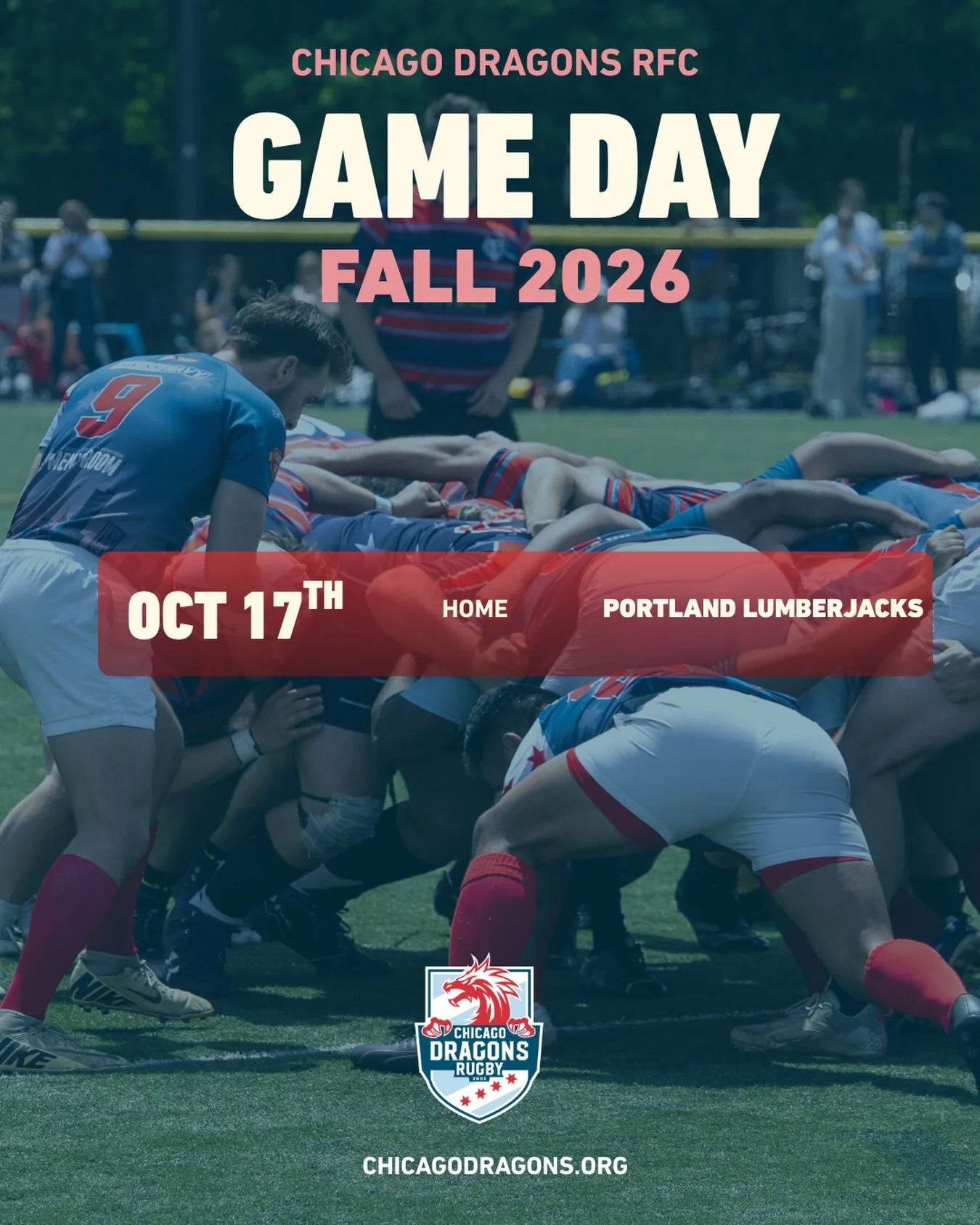 The fall season continues and this Saturday we&rsquo;re hosting our friends @lumberjacksrugby visiting all the way from Portland! 

Chicago Dragons v Portland Lumberjacks
UIC Fields (900 W 14th Pl)
Kickoff at Noon

Second to last chance to catch Drag