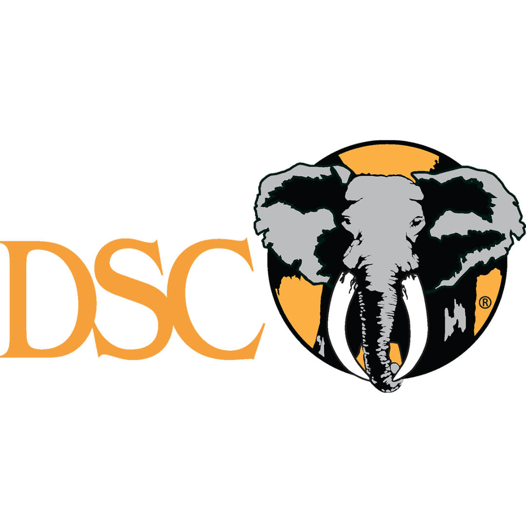 Logo featuring the letters 'DSC' in orange and a stylized elephant head in black and gray inside an orange circle.