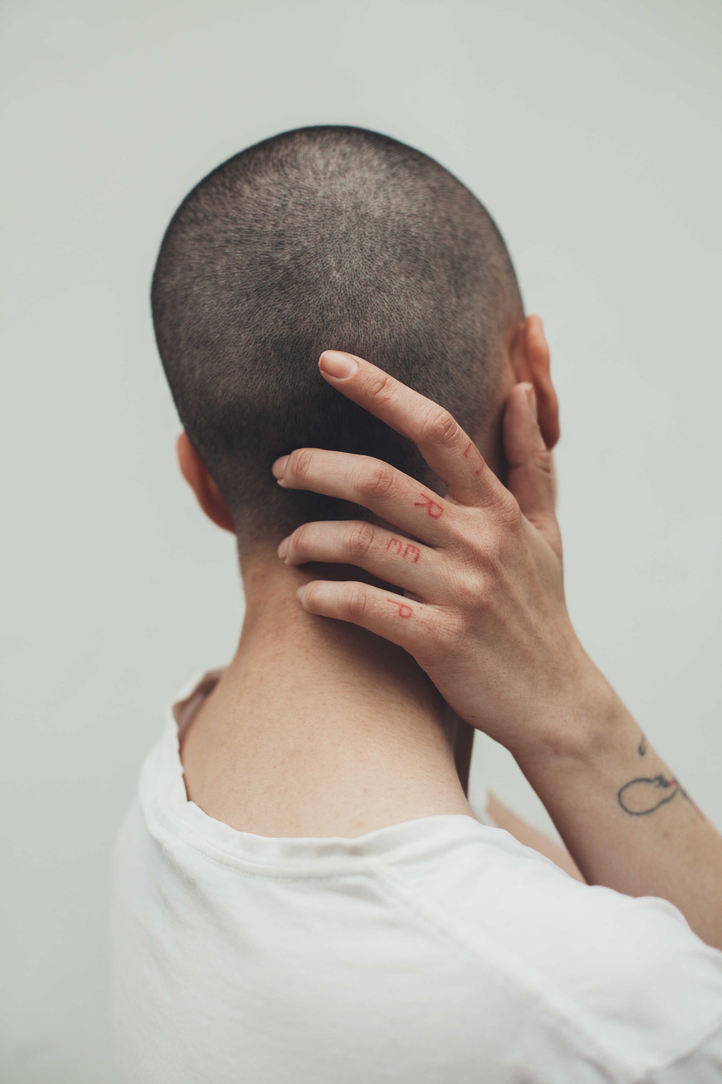 Salon customer sporting a fresh buzz cut