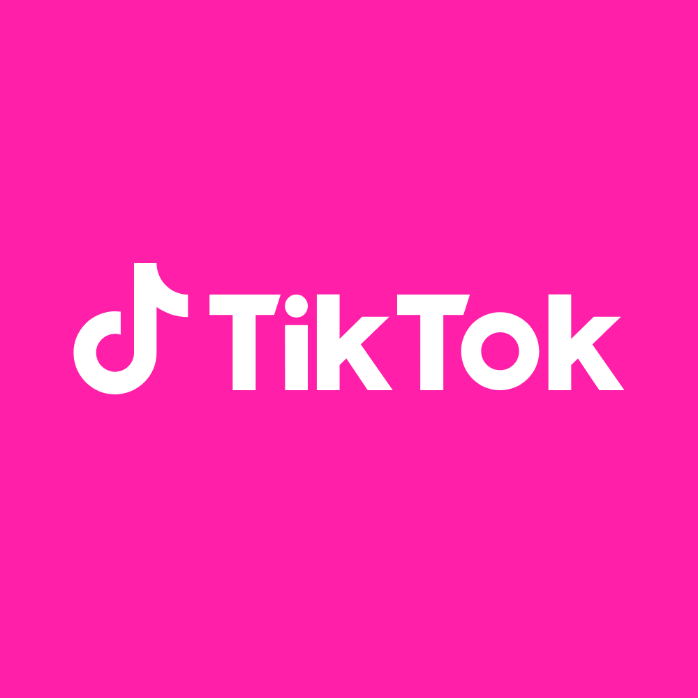 Pink TikTok logo with white musical note and text