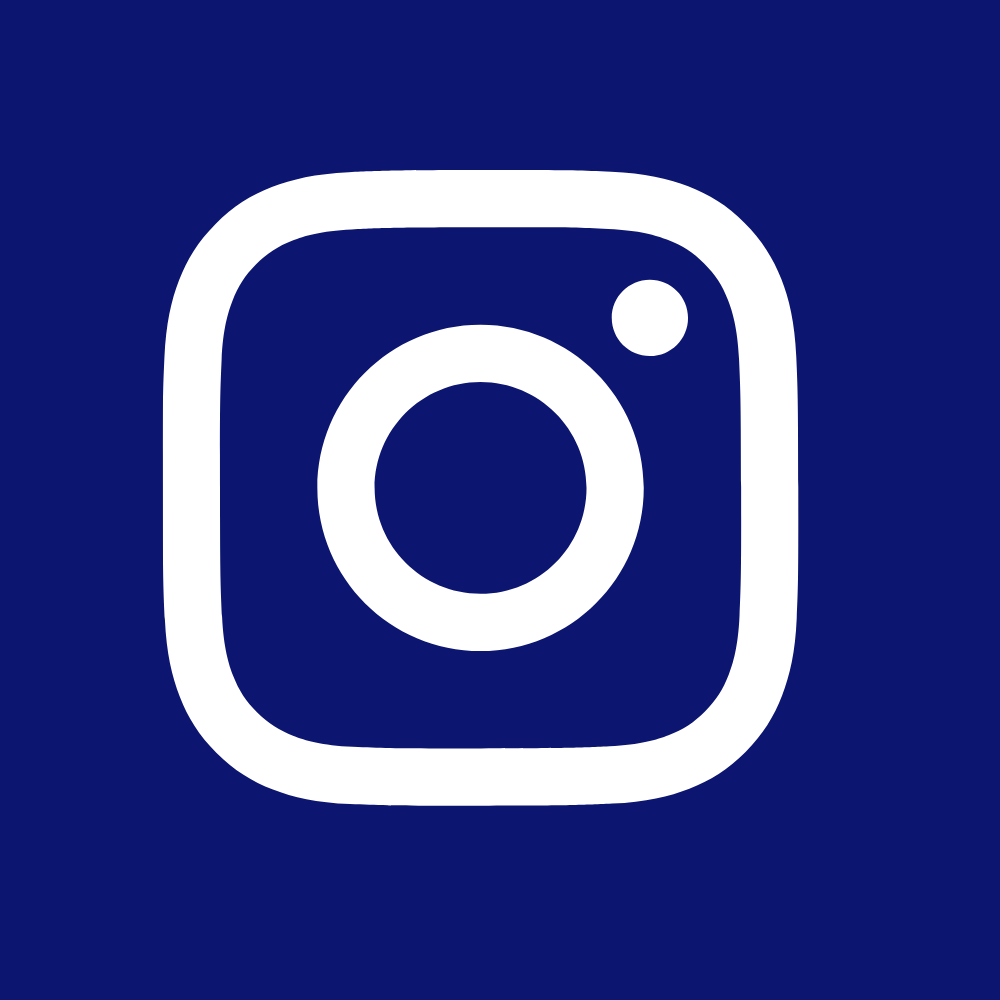 Instagram logo, white camera outline on a blue background