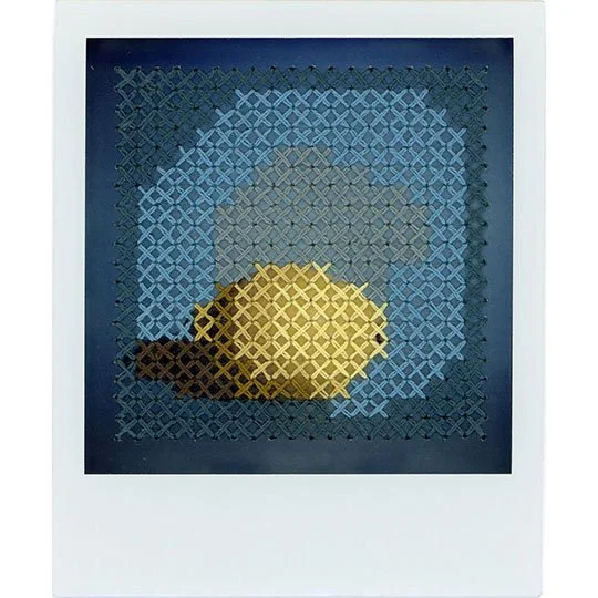 Lemon, stitched Polaroid print