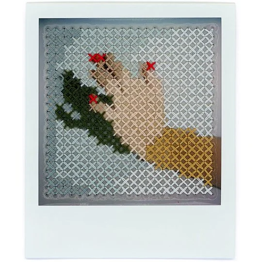Finger's Crossed, stitched Polaroid print