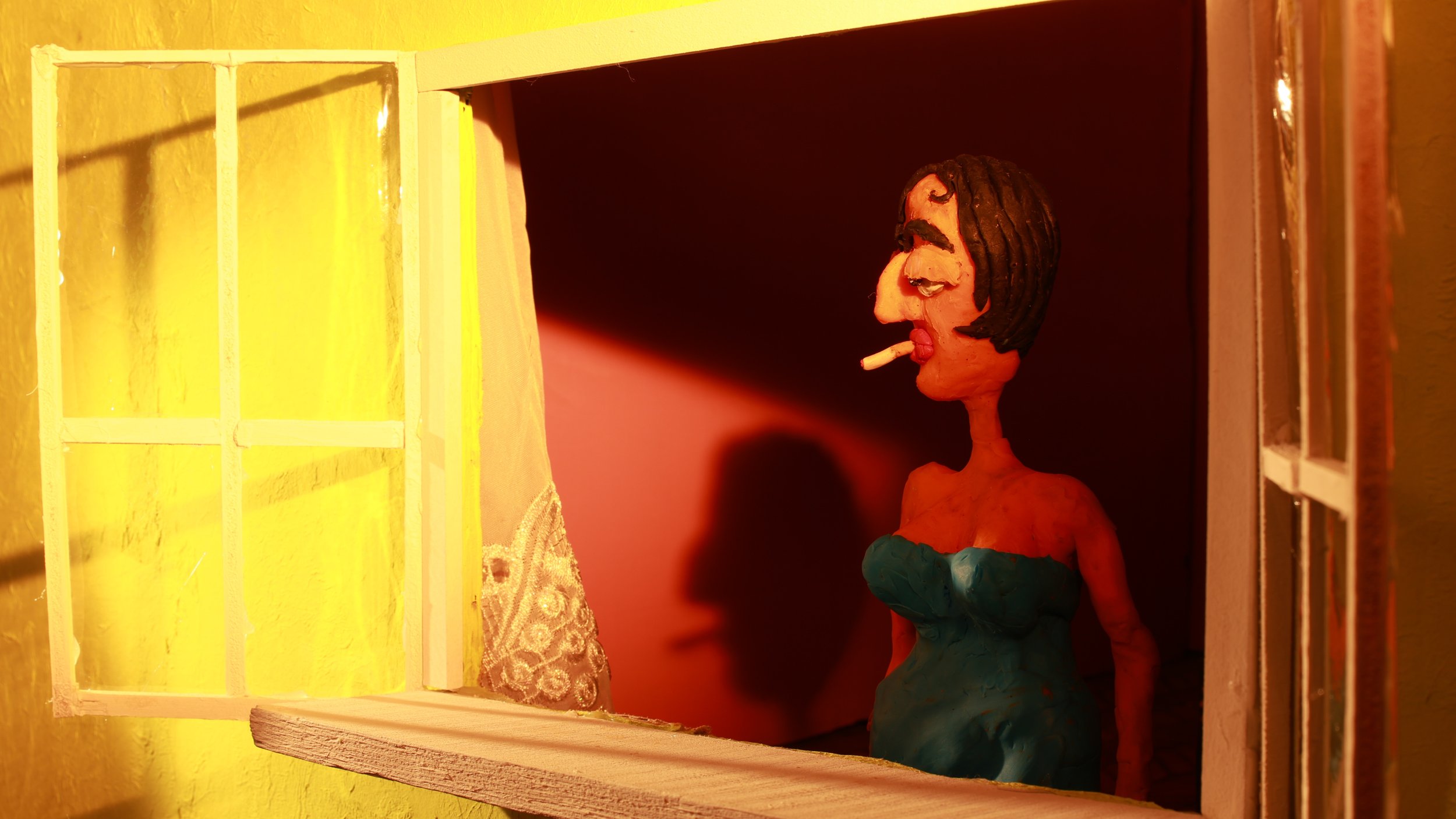 Still from current work in progress "The Wind Opened my Window and Blew me Into the Street". A stop motion short that will be completed Spring 2025.