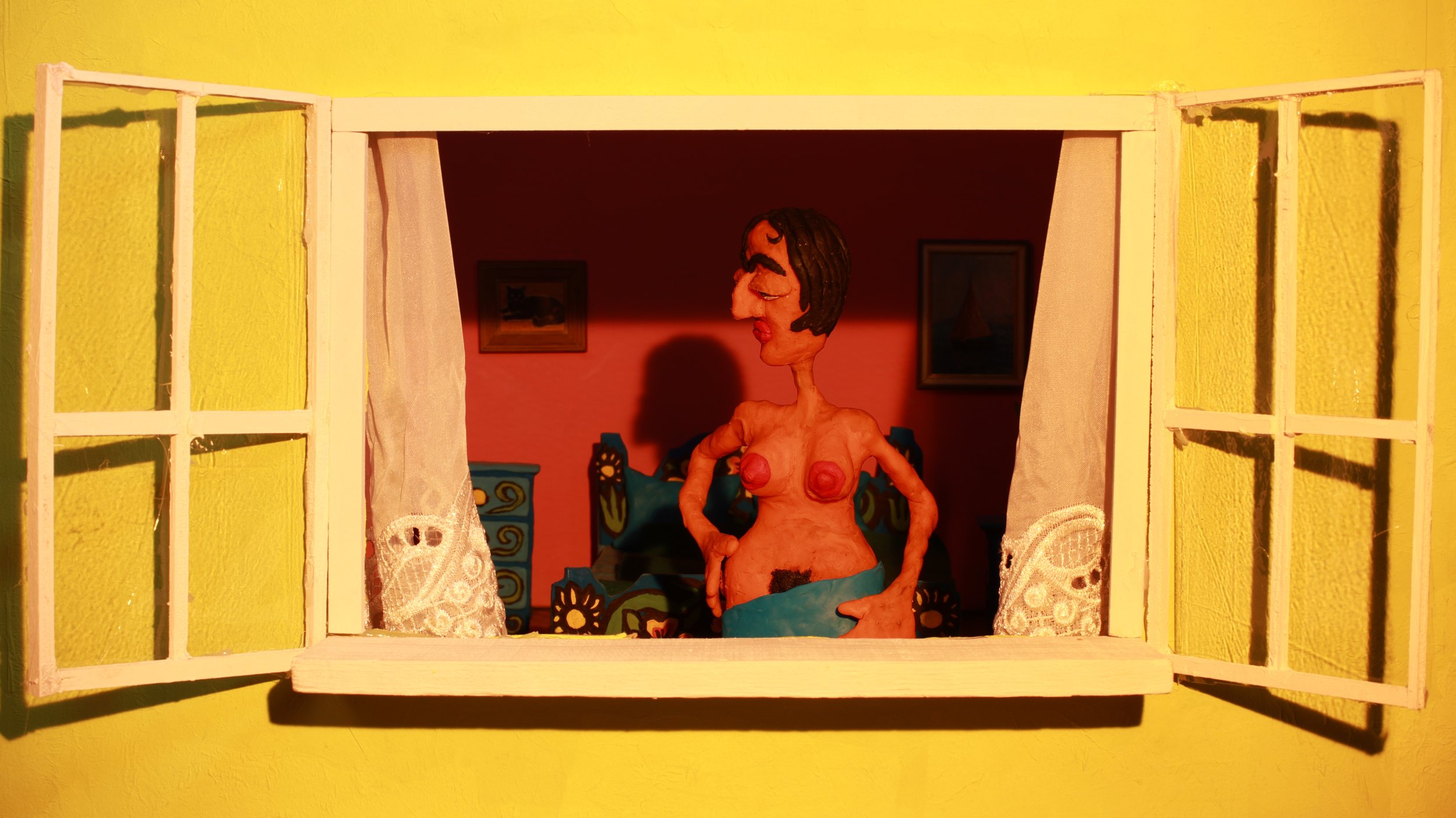 Still from current work in progress "The Wind Opened my Window and Blew me Into the Street". A stop motion short that will be completed Spring 2025.