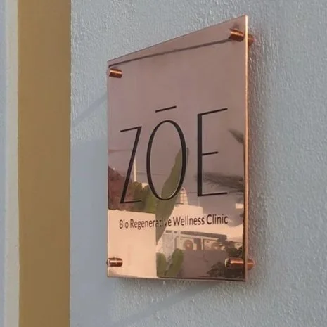 Bespoke handcrafted copper signage for ZOE Wellness Clinic in Santorini, developed as part of the clinic’s visual identity and interior architecture. Designed by Studio Vourli and fabricated by a specialist metal artisans.