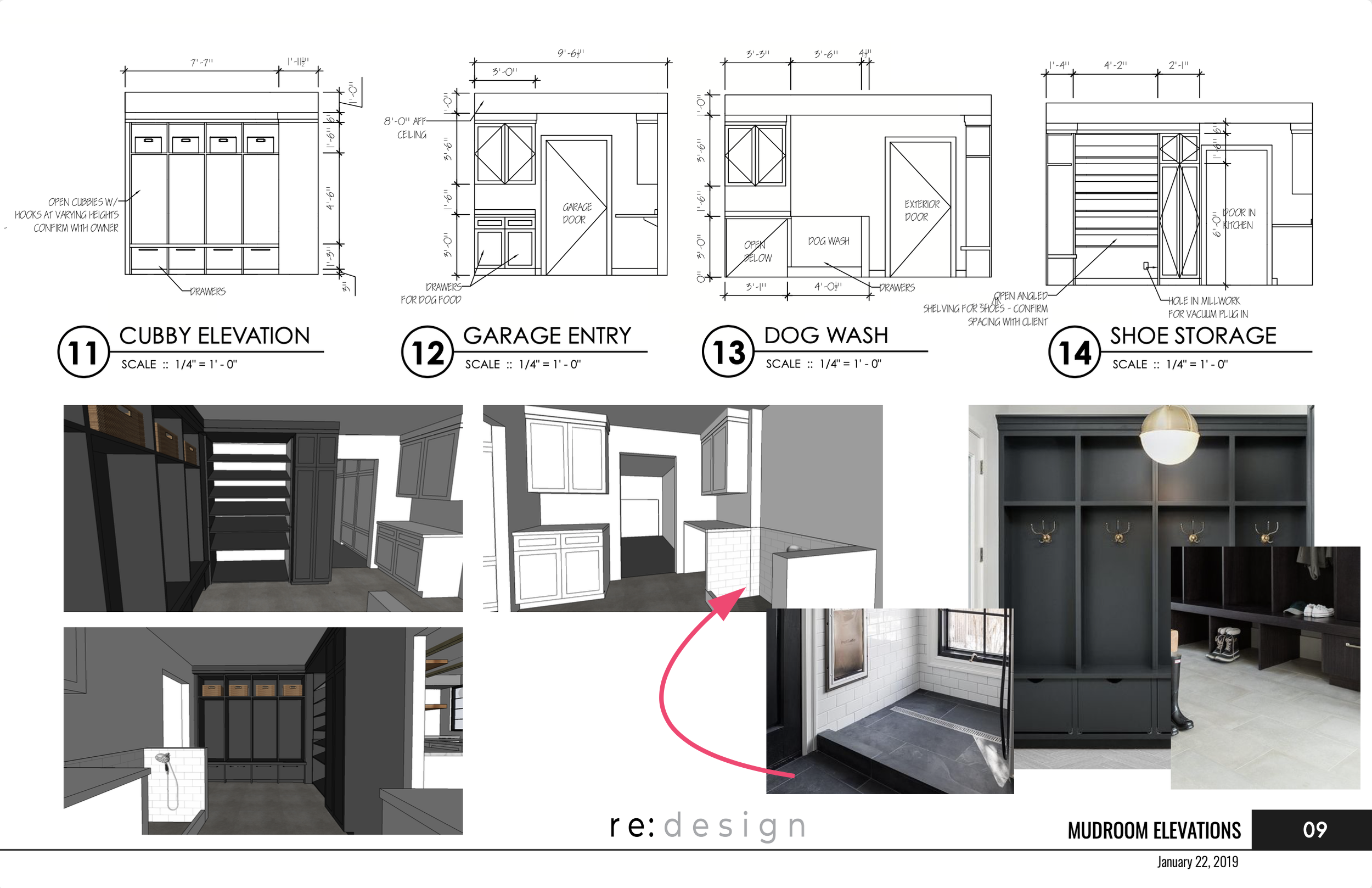 New build interior renderings for a mudroom entry