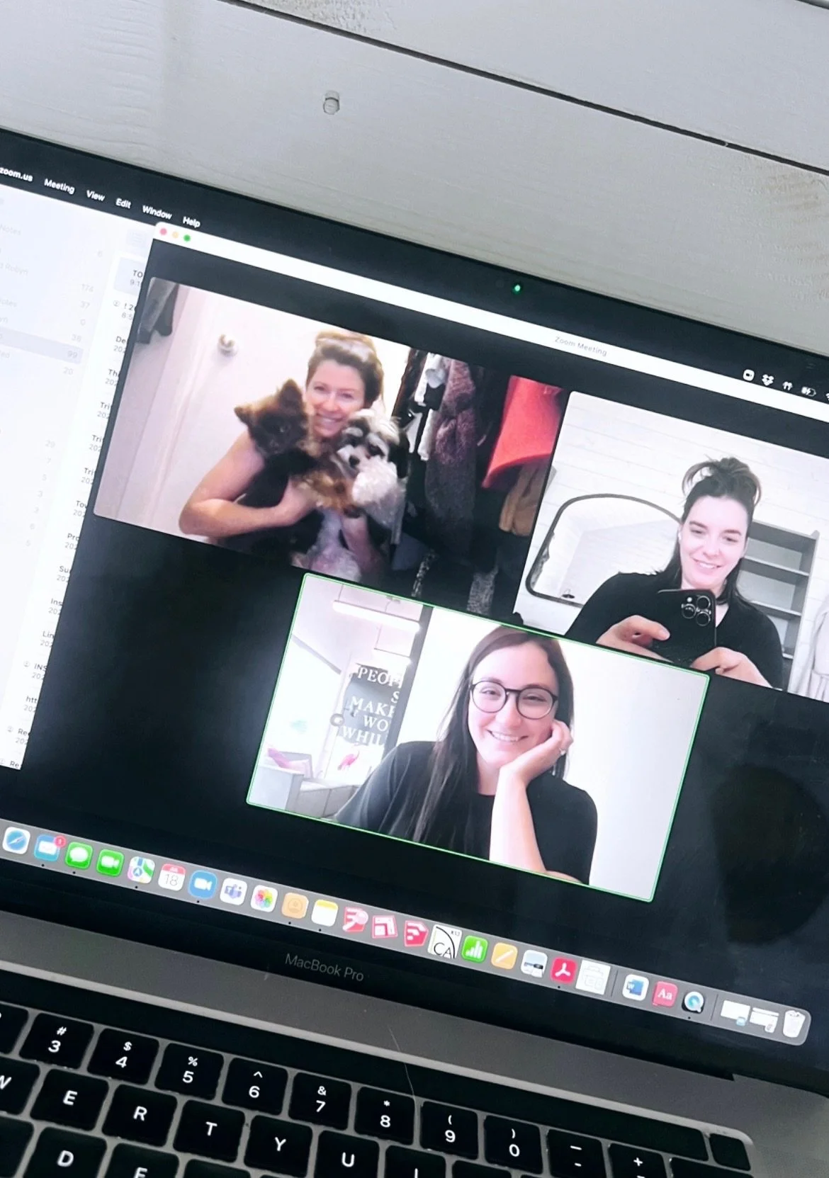 Interior design team doing remote work via zoom meetings in different locations