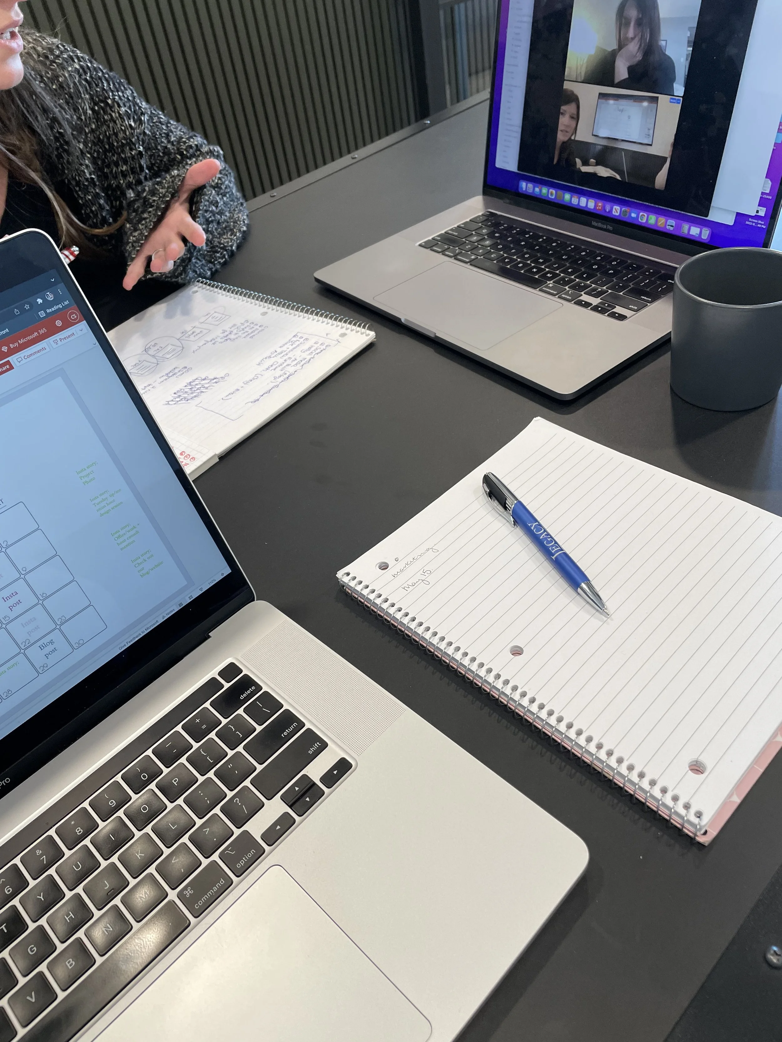 Interior designers discussion using remote technology for team development and meetings