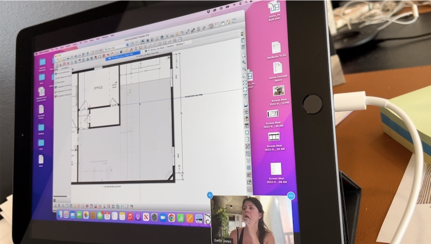 Interior designers working remotely on floor plans and layouts
