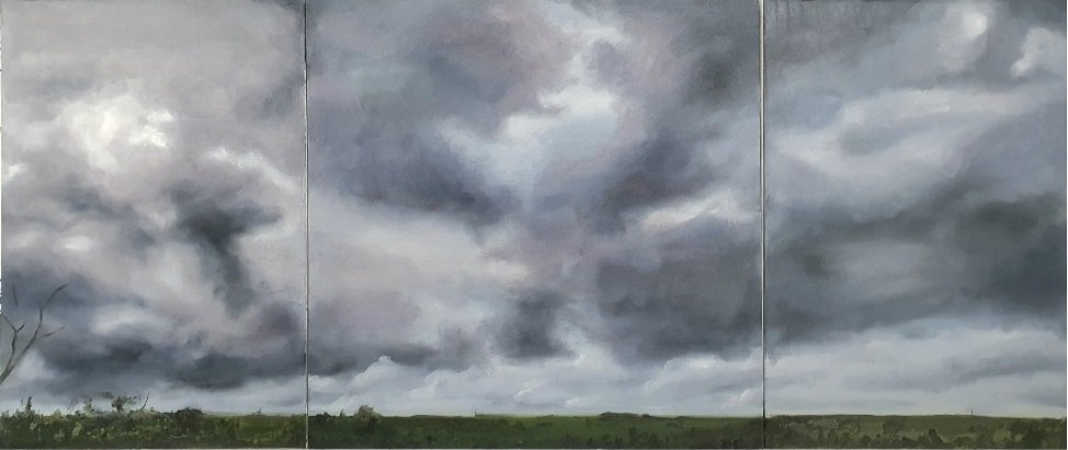 Been here many times before tryptic, 2023, Oil on canvas, 75 x 50.5 cm, 75x75 cm, 75 x 50.5 cm
