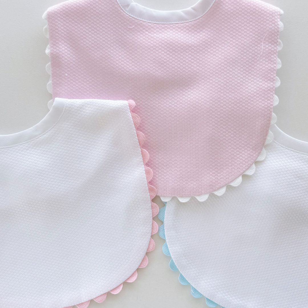Cotton Pique Baby Bib with Ric Rac Trim