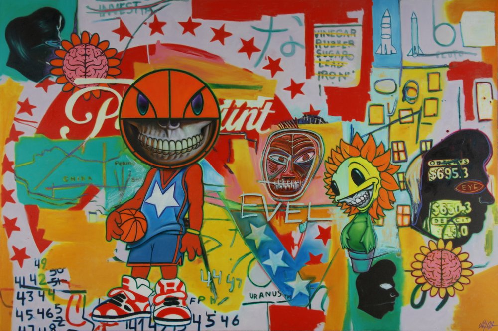BRAND ROYALTY,  Basketball Grin on Warhol Basquiat, 56 x 83.JPG
