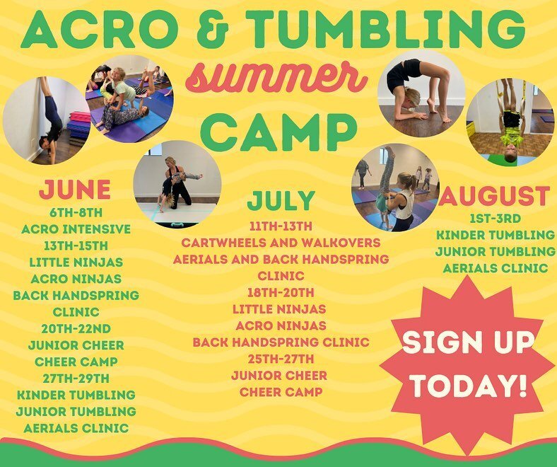 Summer is coming!!! Are you ready???😬😳

➡️Check out our summertime camps and clinics! 
➡️Swipe to see our weekly classes! 

Register at Twistedmotionatx.com today!

#acro #summer #summercamls #summerclasses #tumbling #tumblingcamp #tumblingclass #c