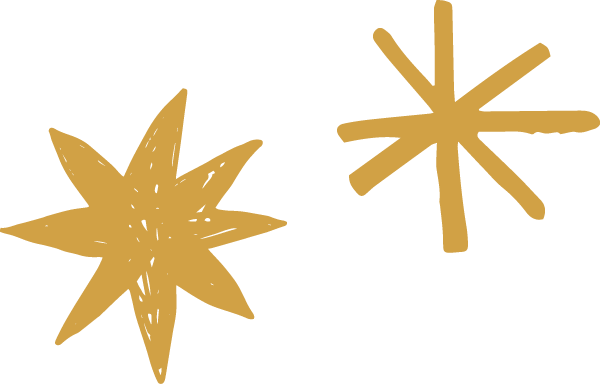 Illustration of two golden starbursts