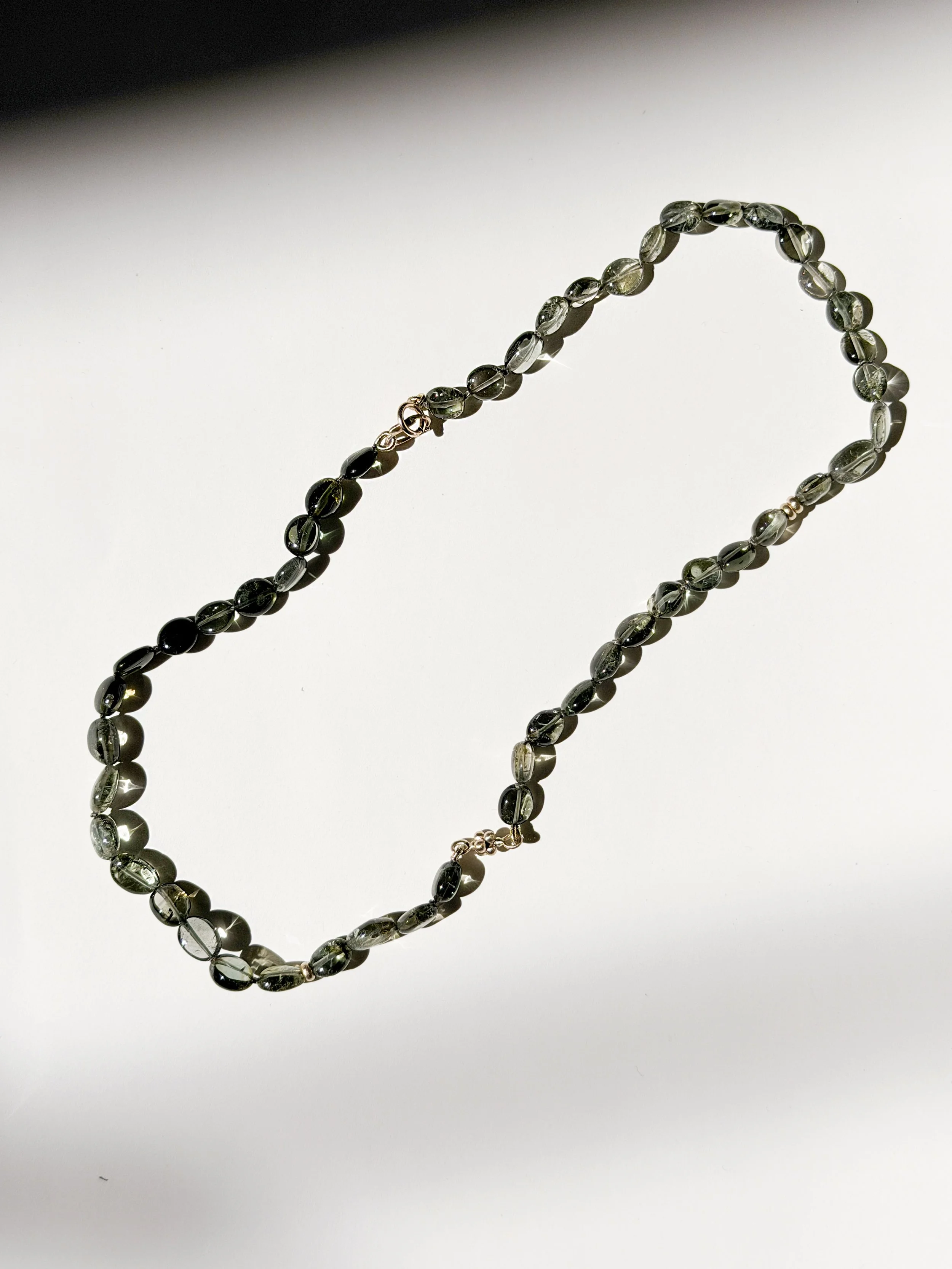14K One-of-a-kind Green Tourmaline Lichen Necklace