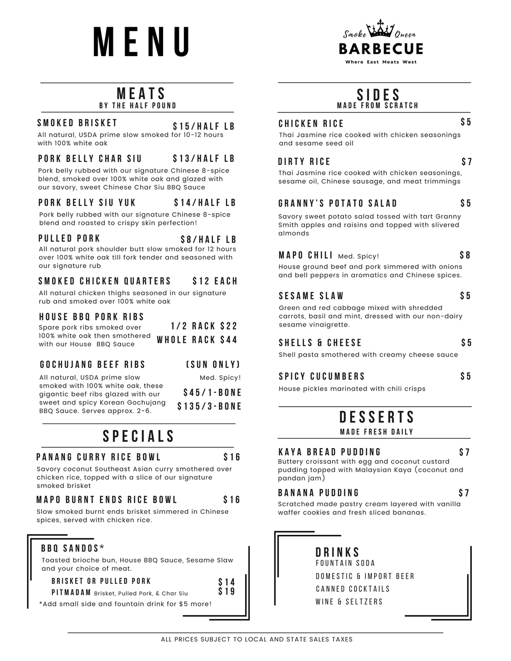 MENU — SMOKE QUEEN BBQ