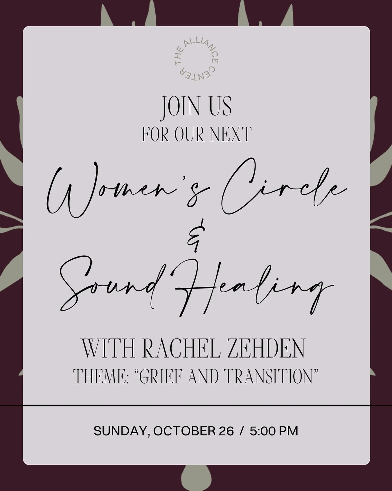 Next Sunday, we gather for something special. π«Άπ@rewind.with.rachel is hosting a Women’s Circle & Sound Healing, which will center around the theme of “Grief and Transition.”
“With every change comes grief: Grieving the