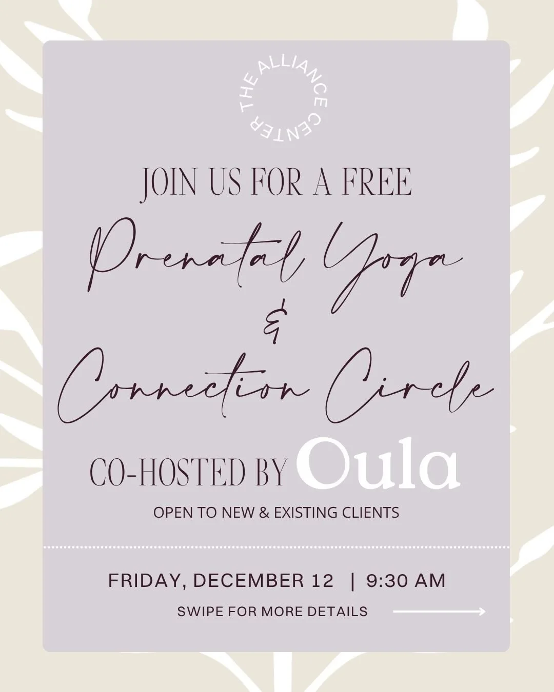 Expecting in Connecticut? You&rsquo;re invited to a free Prenatal Yoga Class + Connection Circle co-hosted by @oulahealth and @thealliancecenterct. 🌟

Enjoy a morning of movement, conversation, and community. This special event includes:

🧘🏽&zwj;♀