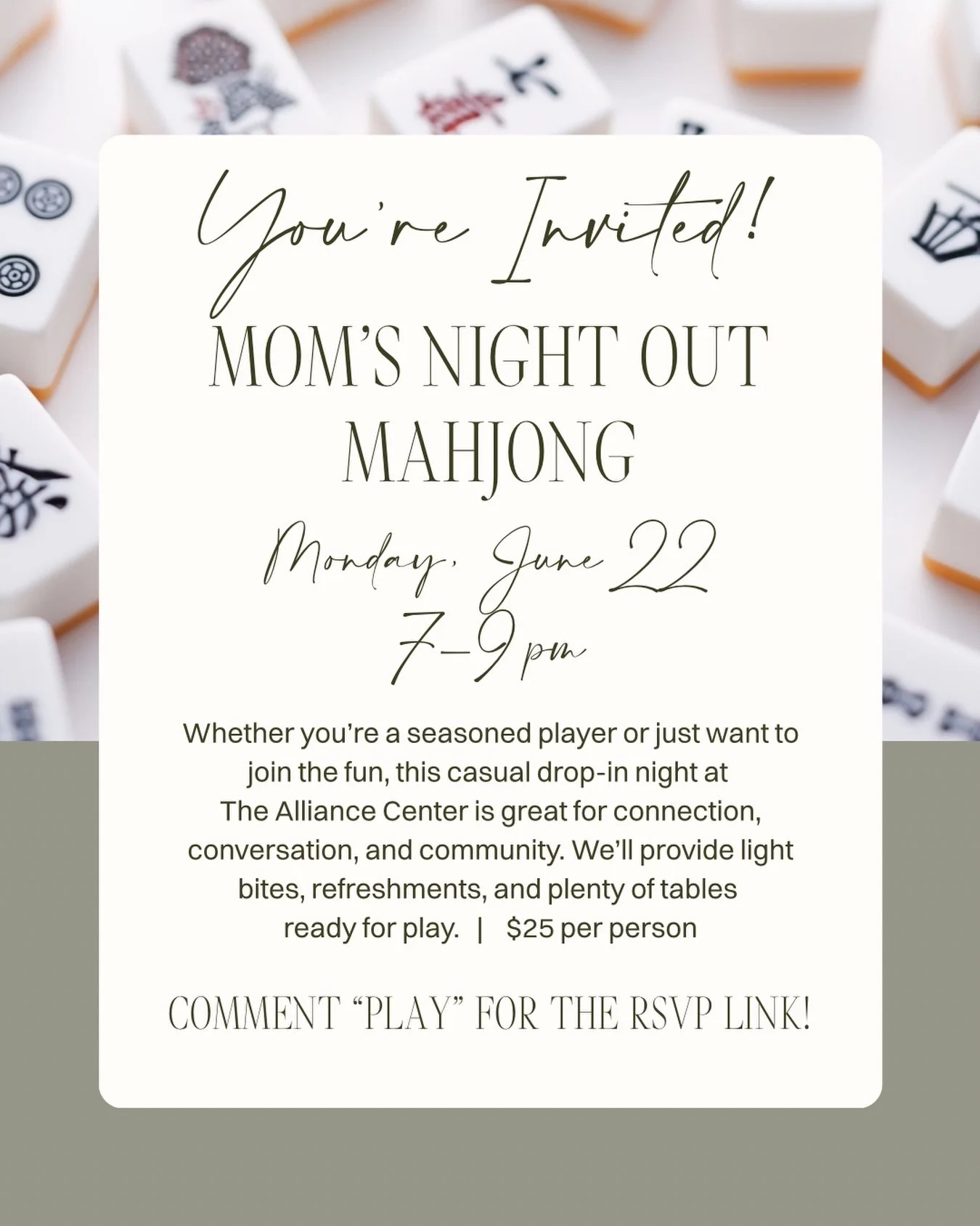 We&rsquo;re back with more mahjong for the moms! But hurry, these nights are selling out fast. 🎊

Join us on Monday, June 22, from 7-9 PM for two super-fun hours of relaxed play. Whether you&rsquo;re a seasoned pro or just starting to learn the game