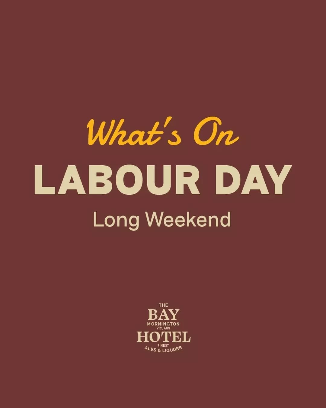 A long weekend at The Bay Hotel&mdash;happy hours, live music, footy, and a few cold ones to wash it all down.

We&rsquo;re here from 12pm daily, with everything from Swans vs. Hawks to UFC 313 on the screens, DJs and bands upstairs and down they's p