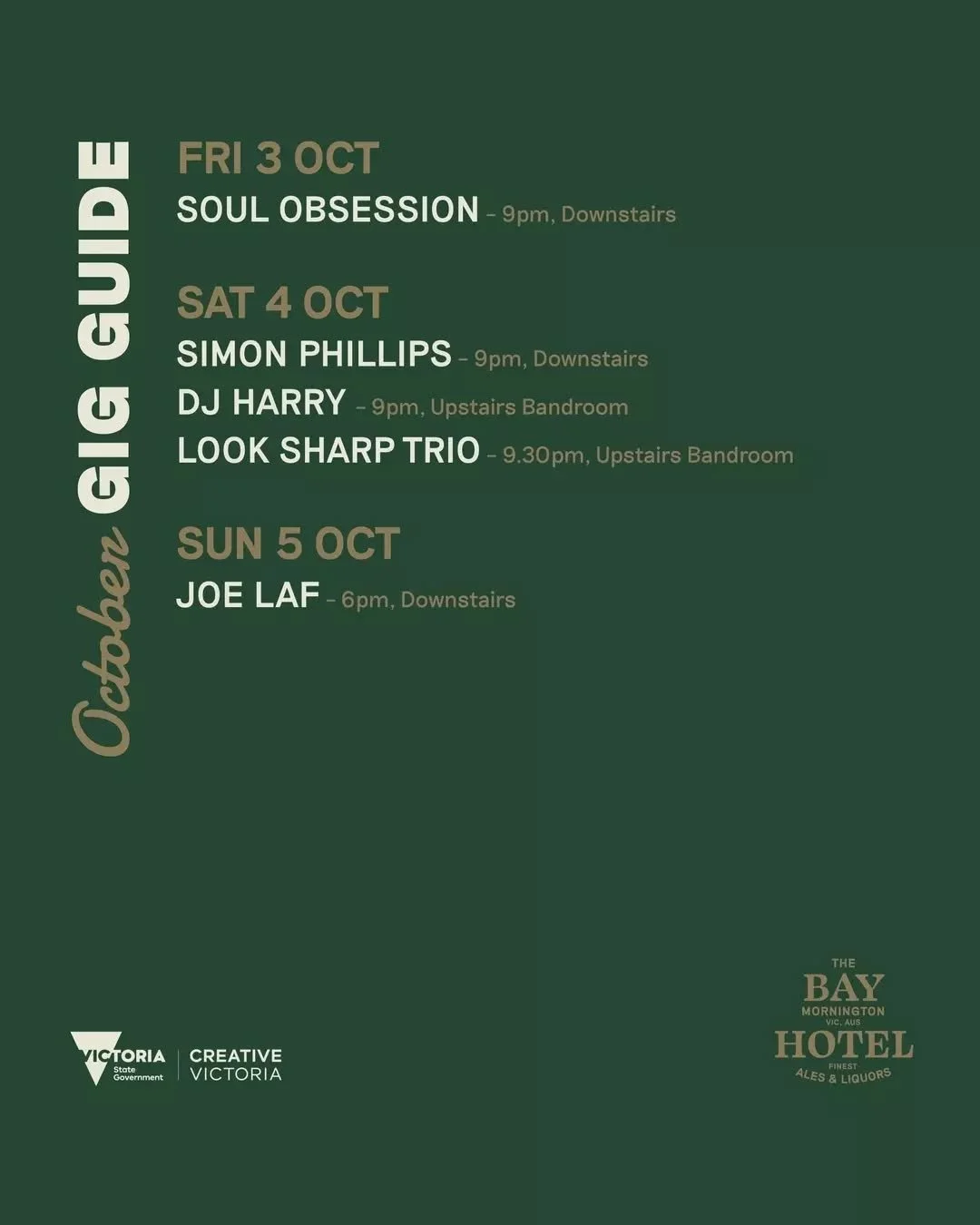 This month&rsquo;s gig guide&mdash;we&rsquo;ve got live tunes every Friday, Saturday and Sunday and free entry all weekend.

Here from 12pm till late daily. See you at the bar 🍻