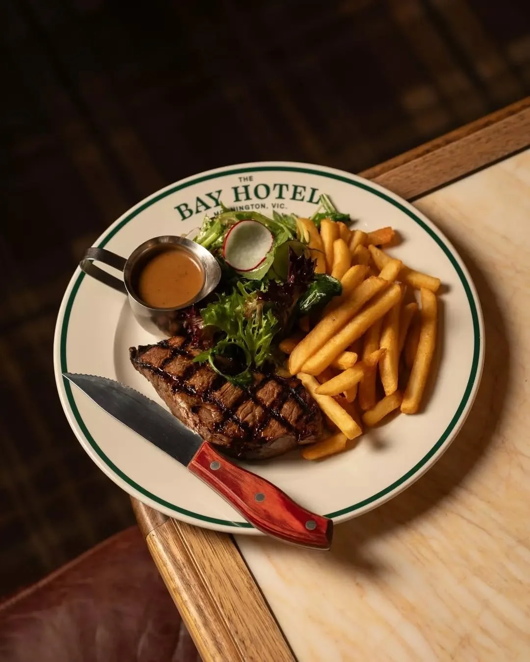 Steak Night at The Bay? Easy. Picking your sauce? Now that&rsquo;s the real decision.
Red wine jus, peppercorn cream, mushroom madeira, gravy, horseradish cream, Bay butter. What&rsquo;s it gonna be?