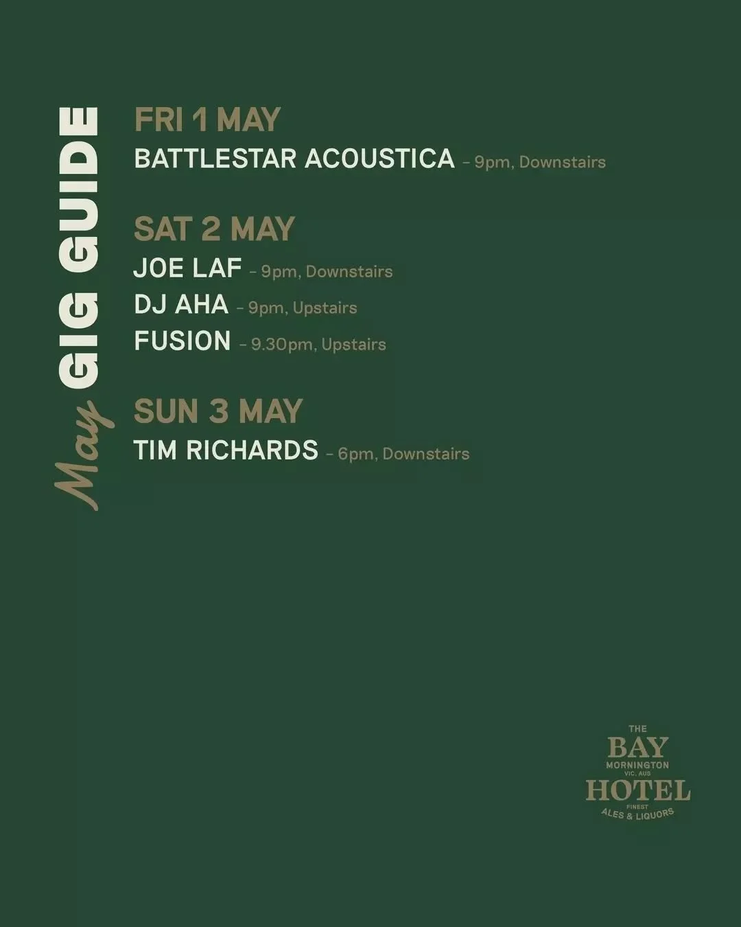 Our May Gig Guide.

Live music, all month at The Bay.