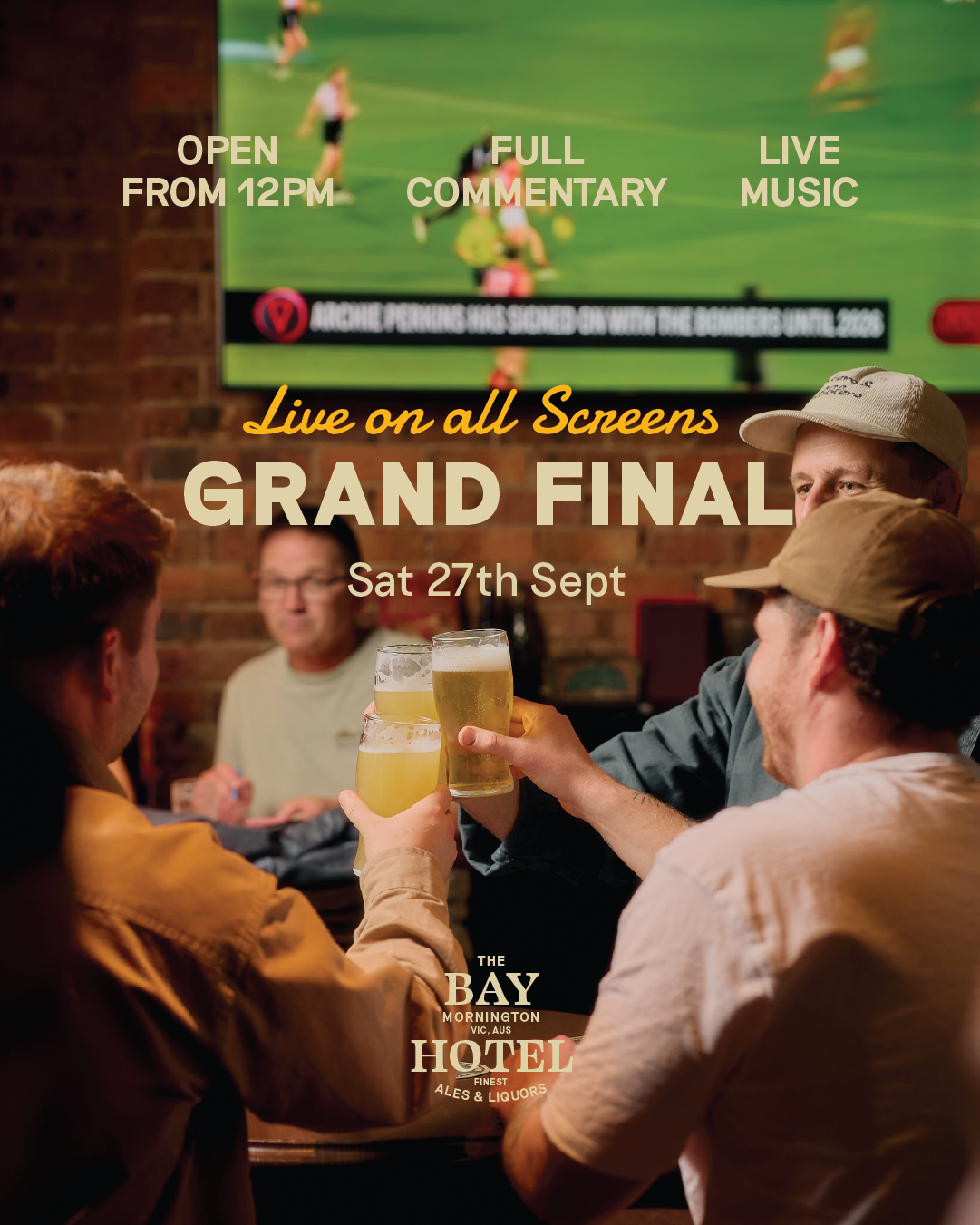 AFL Grand Final celebrations live and loud at The Bay Hotel with live commentary, beers and friends.