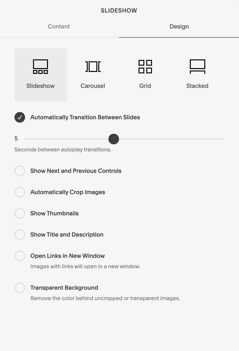 Settings Gallery Slideshow