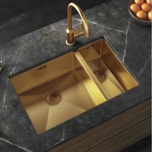 1.5 bowl undermount brass gold kitchen sink