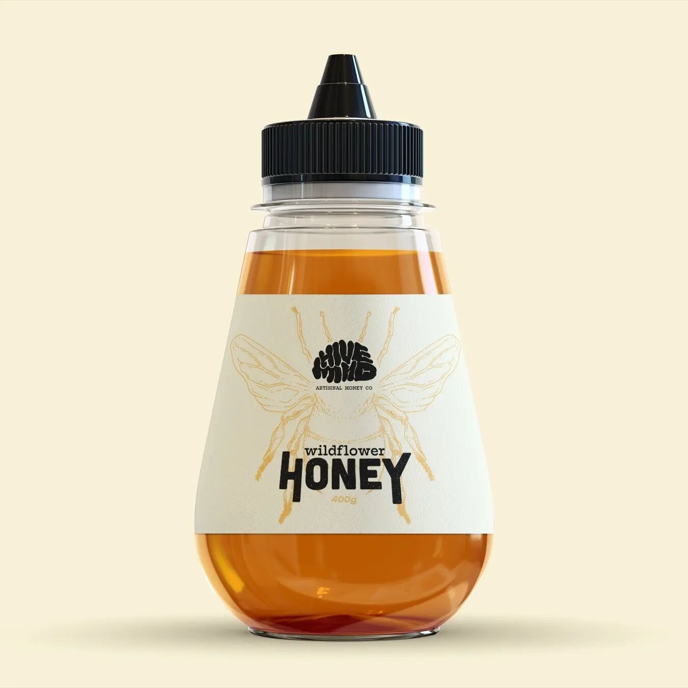 *folio piece*
Just had a bit of fun designing a honey label for my portfolio. Came up with the brand &quot;Hive Mind&quot; and it kinda just expanded organically from there. This one was to practice focussing on the design of the product label around