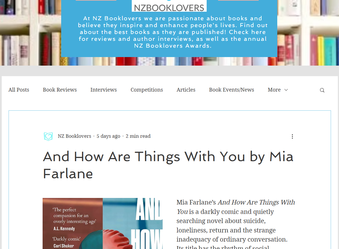 Chris Reed at NZ Booklovers reviews And How Are Things With You