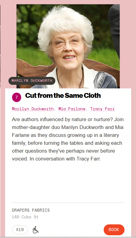 VerbCrawl: Cut from the Same Cloth. Marilyn Duckworth and Mia Farlane in conversation with Tracy Farr