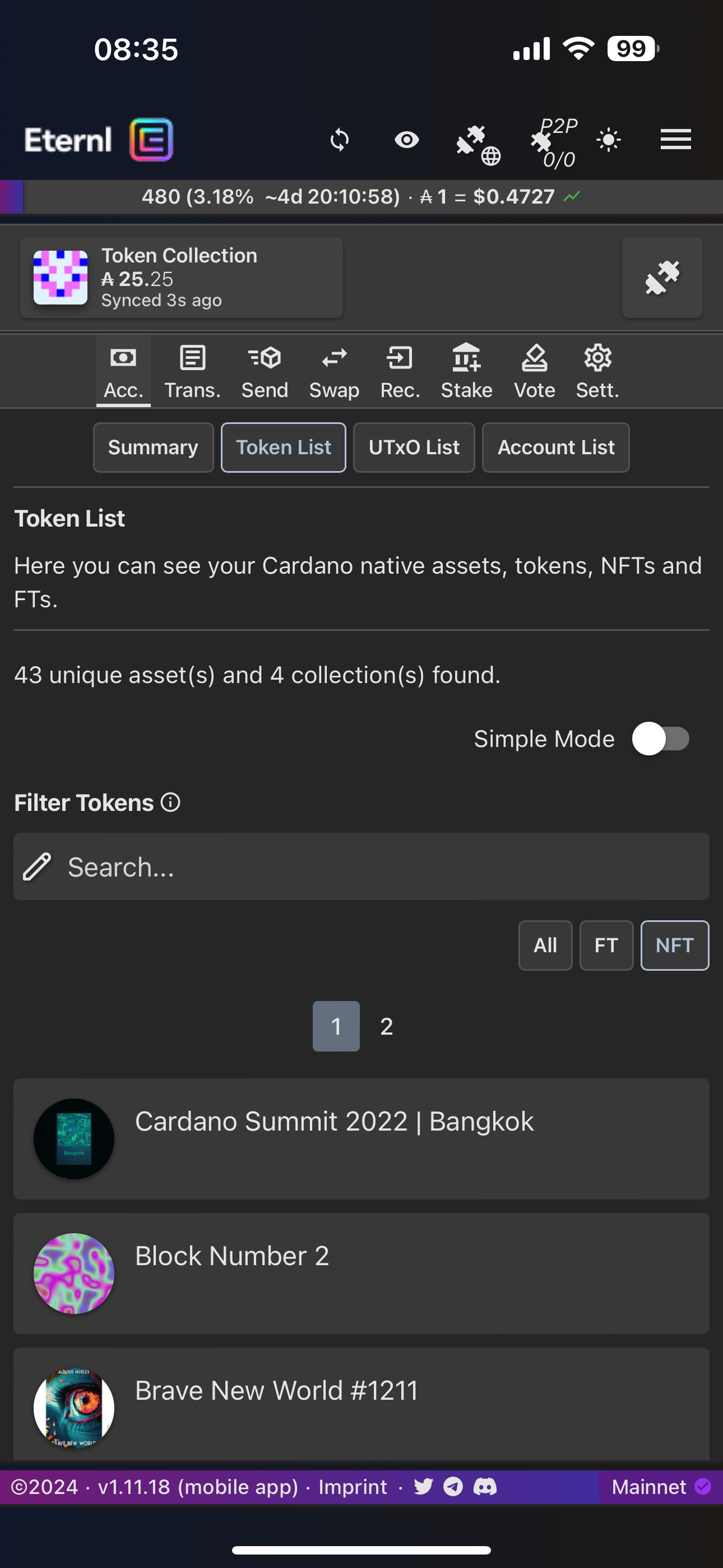 Eternl Wallet Mobile - NFT Gallery in simple mode view
