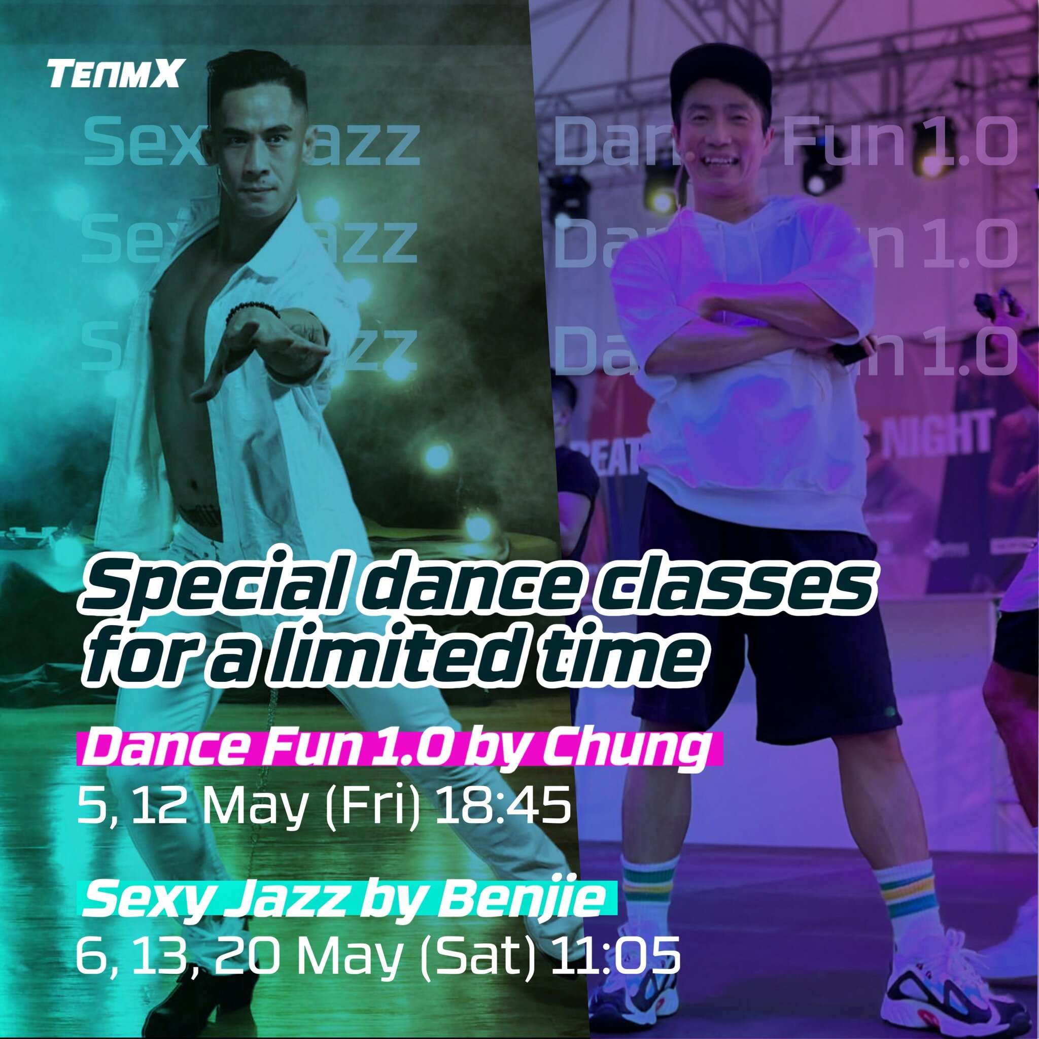 Time-Limited Dance Classes in May
Learn the beginner level of Jazz Funk with Chung Fridays (5 &amp; 12 May) at 18:45, and get your groove on with Sexy Jazz with Benjie Saturdays (6, 13 &amp; 20 May) at 11:05. Don't miss out on this limited-time oppor