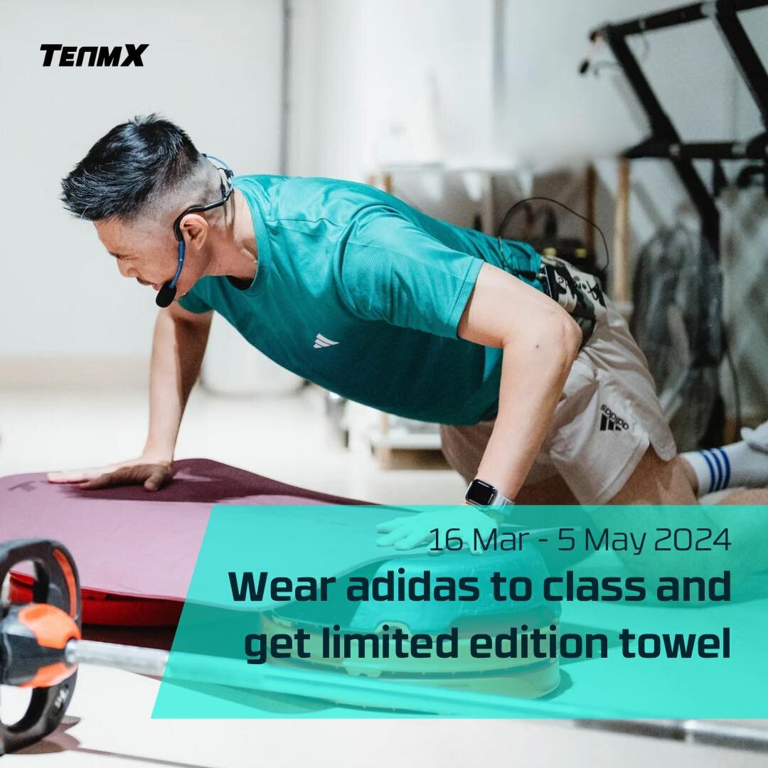Wear adidas outfit to get our limited edition towel! 

From now till 5 May 2024, you will receive a stamp for every time you wear adidas outfits* to class at TeamX. Once you&rsquo;ve got 15 stamps, then the towel is all yours. 

Go shop your adidas o