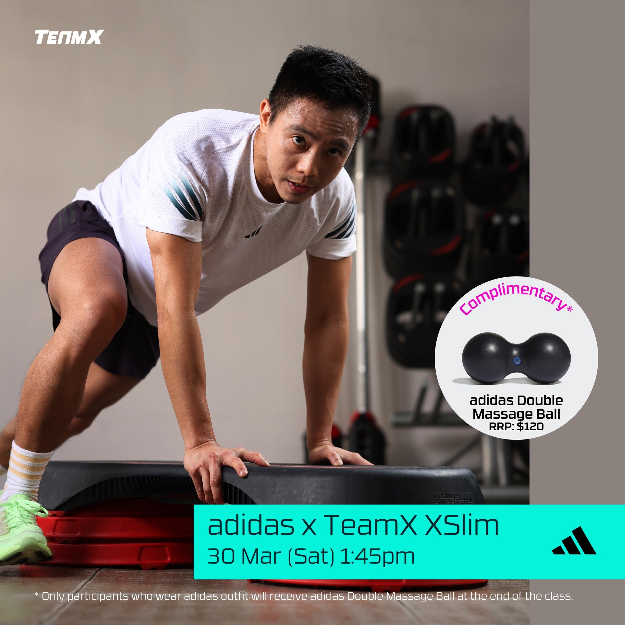 Join Alan T on 30 Mar 2024 (Sat) at 1:45pm for our special XSlim class collaborated with adidas. 

XSlim is our signature 60 minutes program infused with HIIT, CrossFit, battle rope, athletic training and other fitness concepts. 

Participants who we