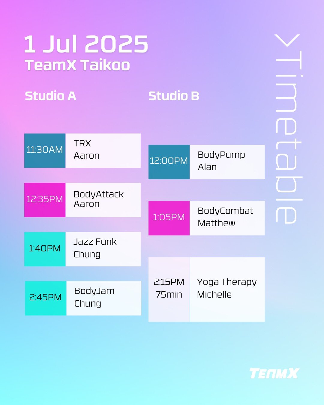 🎉 Public Holiday Plans? Let&rsquo;s Sweat Together on 1 July! 🎉

We&rsquo;ve got an epic lineup at TeamX this public holiday&mdash;don&rsquo;t miss out! 💪✨

🔥 Highlights of the Day:
- Aaron is back with a TRX + BodyAttack double class! 🚀
- Alan 