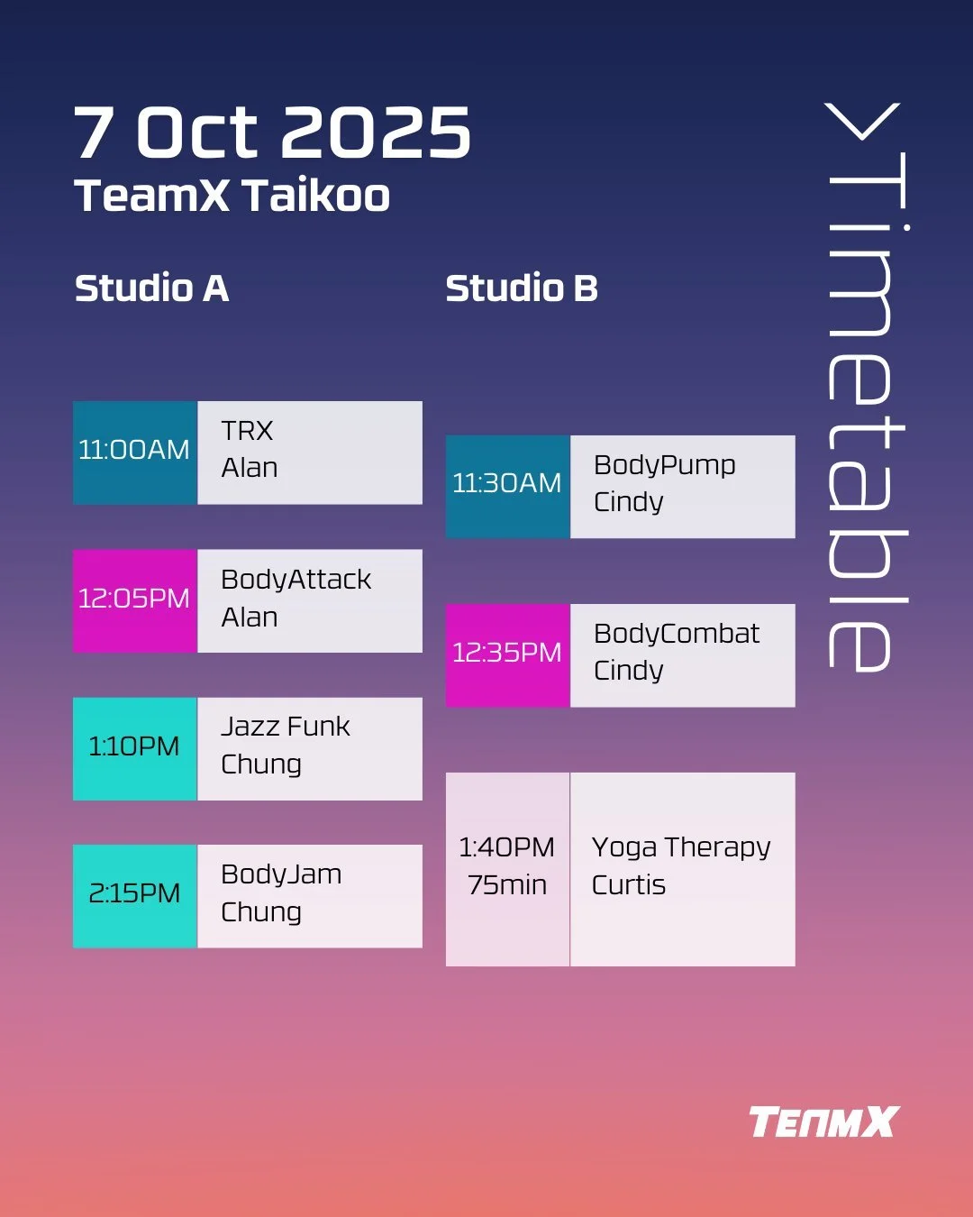 🌕 Celebrate Mid-Autumn &amp; Public Holiday with TeamX! 🌟
We&rsquo;re bringing you an exciting lineup of classes for the festive season!

📅 6 Oct 2025 &ndash; Mid-Autumn Festival
🎉 Early Evening Start: Classes at both Taikoo and Art Piece will be