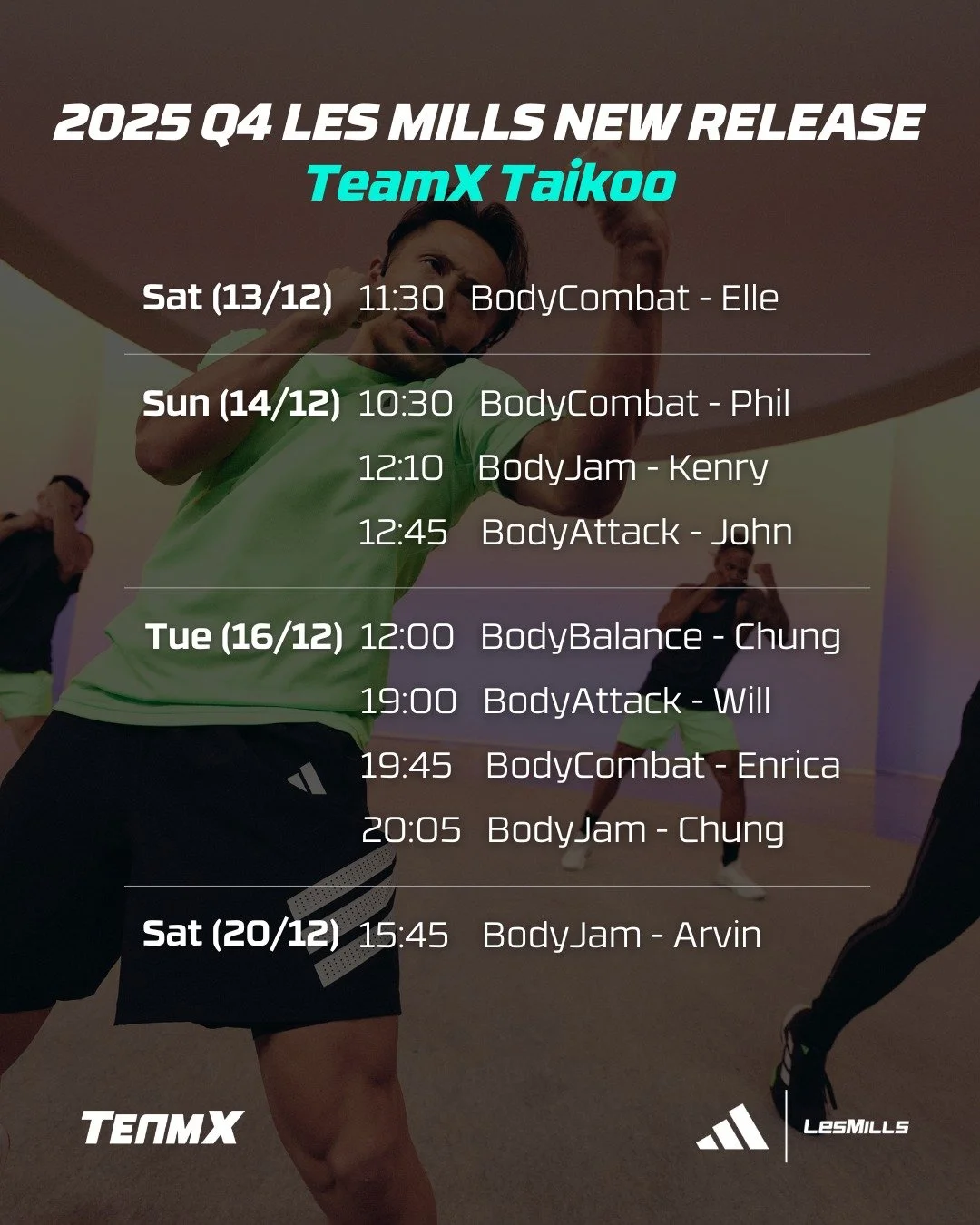 🎵 Les Mills Q4 New Release Coming Soon! 🎵
Ready to shake up your workout routine? Our Les Mills Q4 releases are dropping this December and trust us &ndash; you're going to want to be there! 💪

✨ What's New:
🎶 Fresh Tracks &ndash; The hottest musi