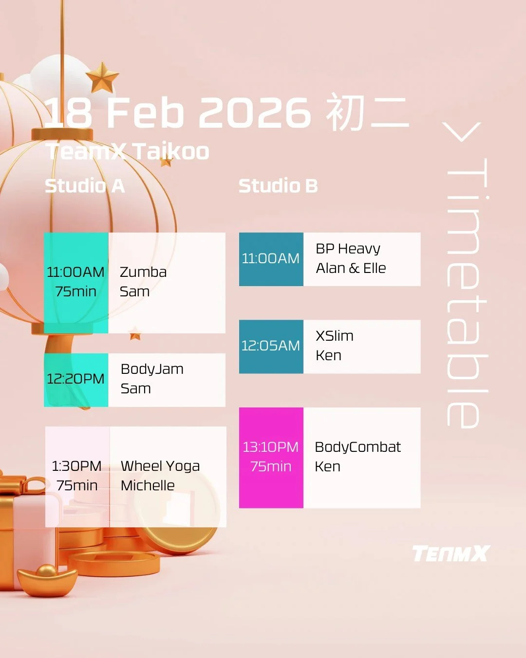 🧧 CHINESE NEW YEAR HOLIDAY SCHEDULE 🧧
🐴 新年假期安排 🐴
Wishing all our TeamX family a prosperous Year of the Horse! Here's our CNY schedule:

🔴 CLOSED | 休息
Jan 17 (Day 1) - All locations | 1月17日（年初一）- 所有分店

🟢 TAIKOO OPENS | 太古店營業
Jan 18 (Day 2) onwar
