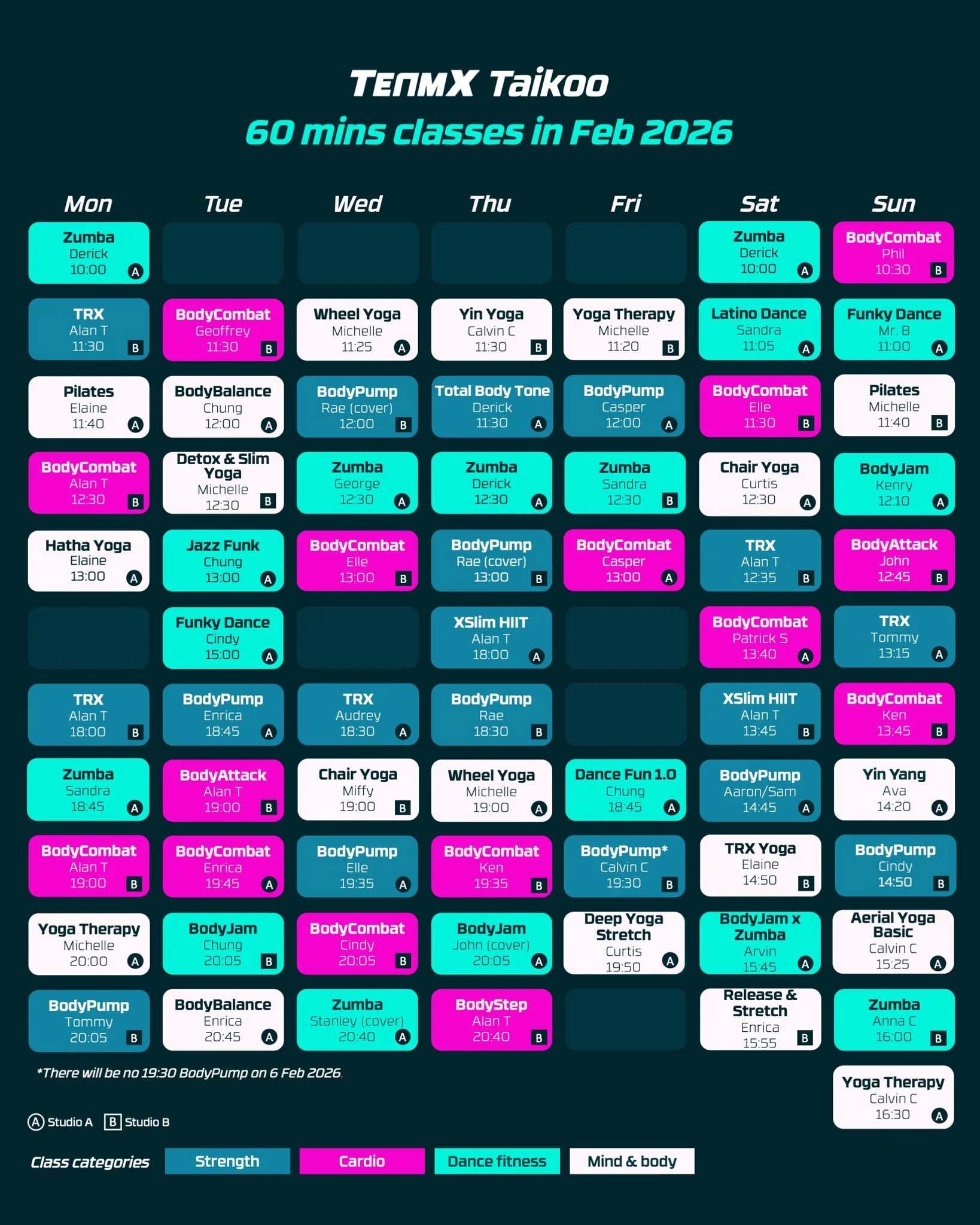 📅 FEBRUARY TIMETABLE IS HERE! 📅
Your February fitness journey starts NOW! Check out our latest class schedule packed with your favorite workouts and instructors! 💪✨

🧧 CNY HOLIDAY ARRANGEMENT 🧧
* Feb 17 (Day 1): CLOSED 
* Feb 18-19 (Day 2&amp;3)