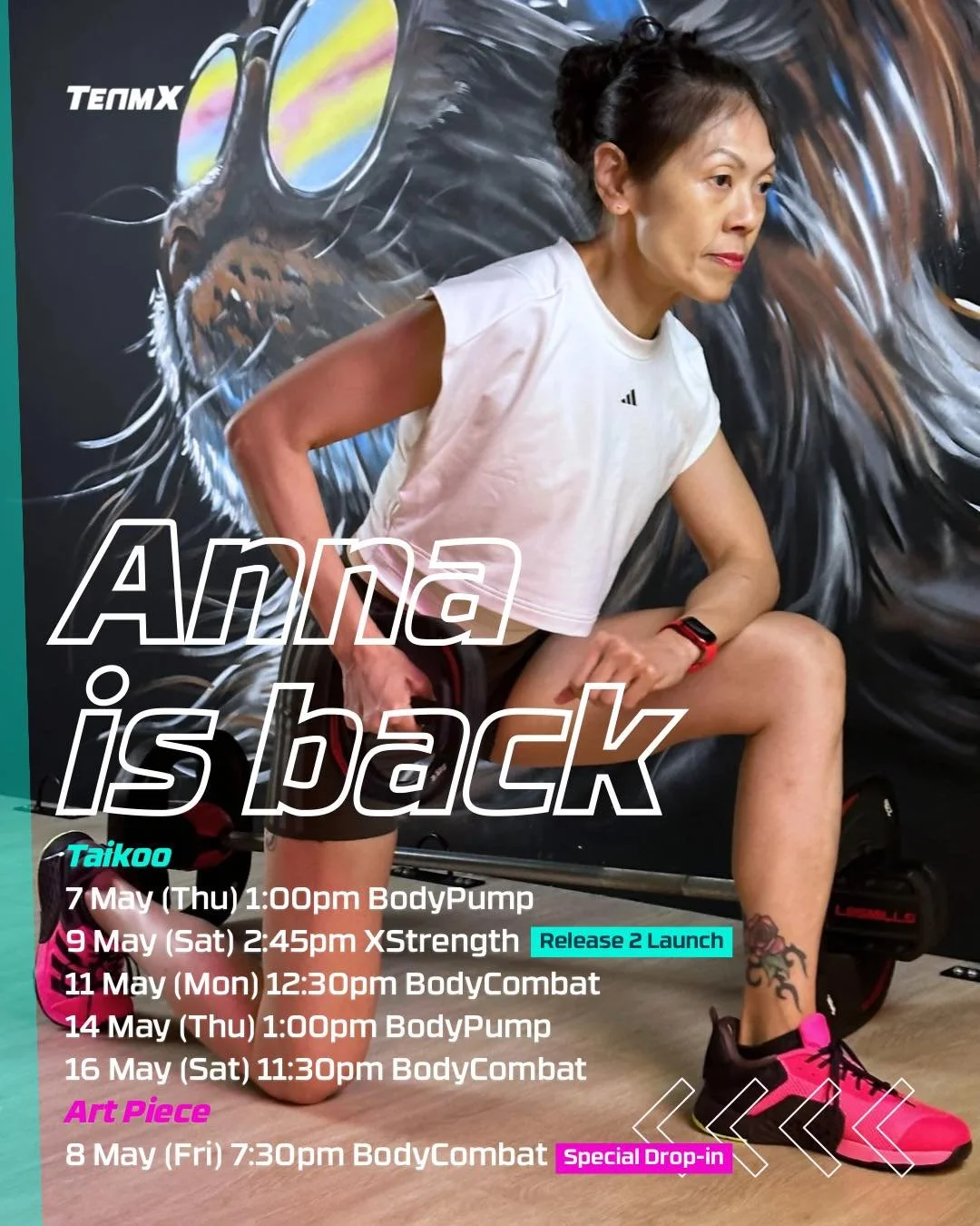 The full schedule is finally here, and it is time to hit the floor with Anna! 🥊✨

Following the incredible response to her homecoming announcement, our 8 May Special Drop-in class is now almost full. If you missed out on a spot for that session, the