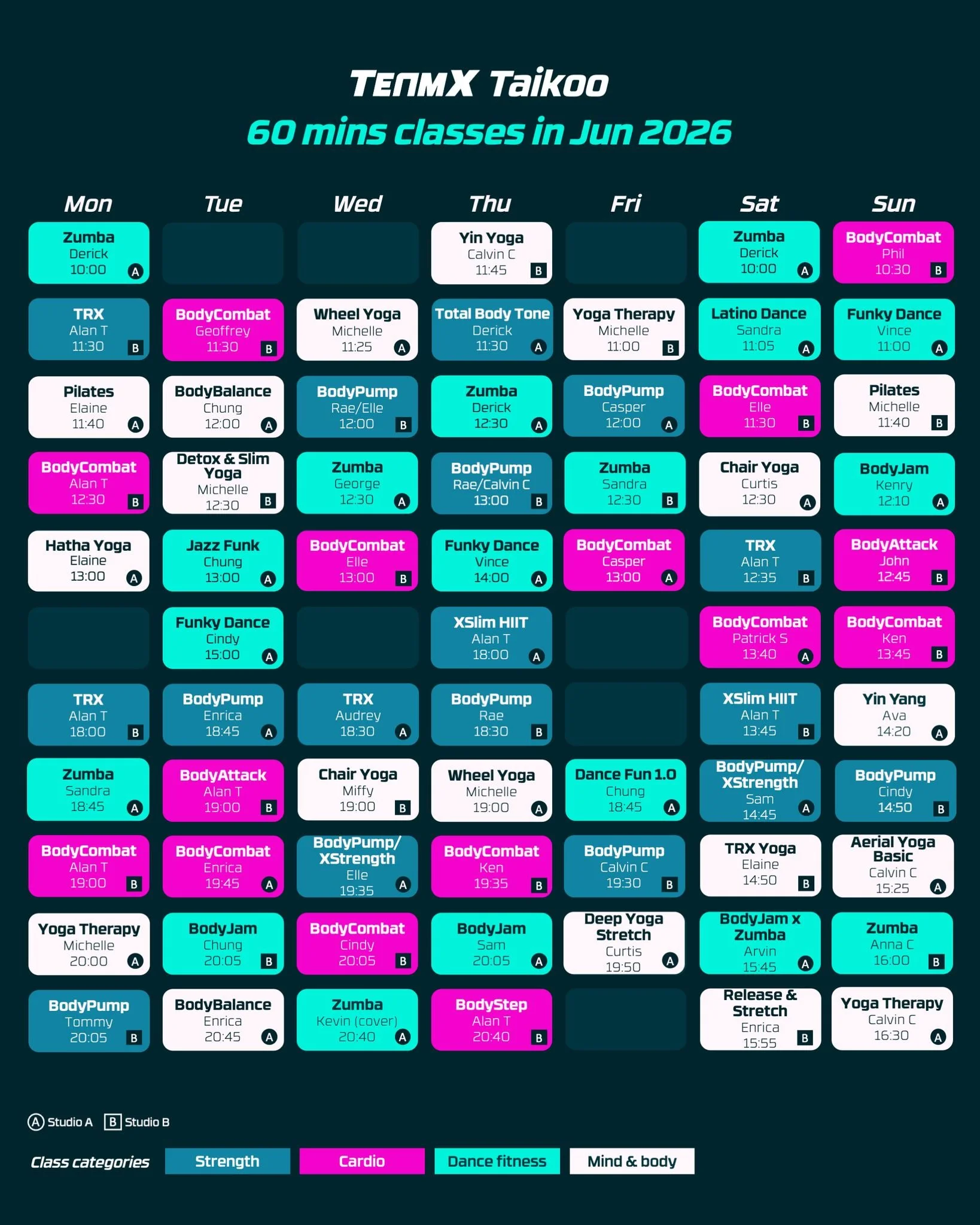 Hello June! New Month, Refreshed Schedule 🗓️✨
As we step into a brand new month, we&rsquo;ve optimized our timetables at both Taikoo and Art Piece to give our community the best possible flow for your weekly routines!
Swipe left to see the full June