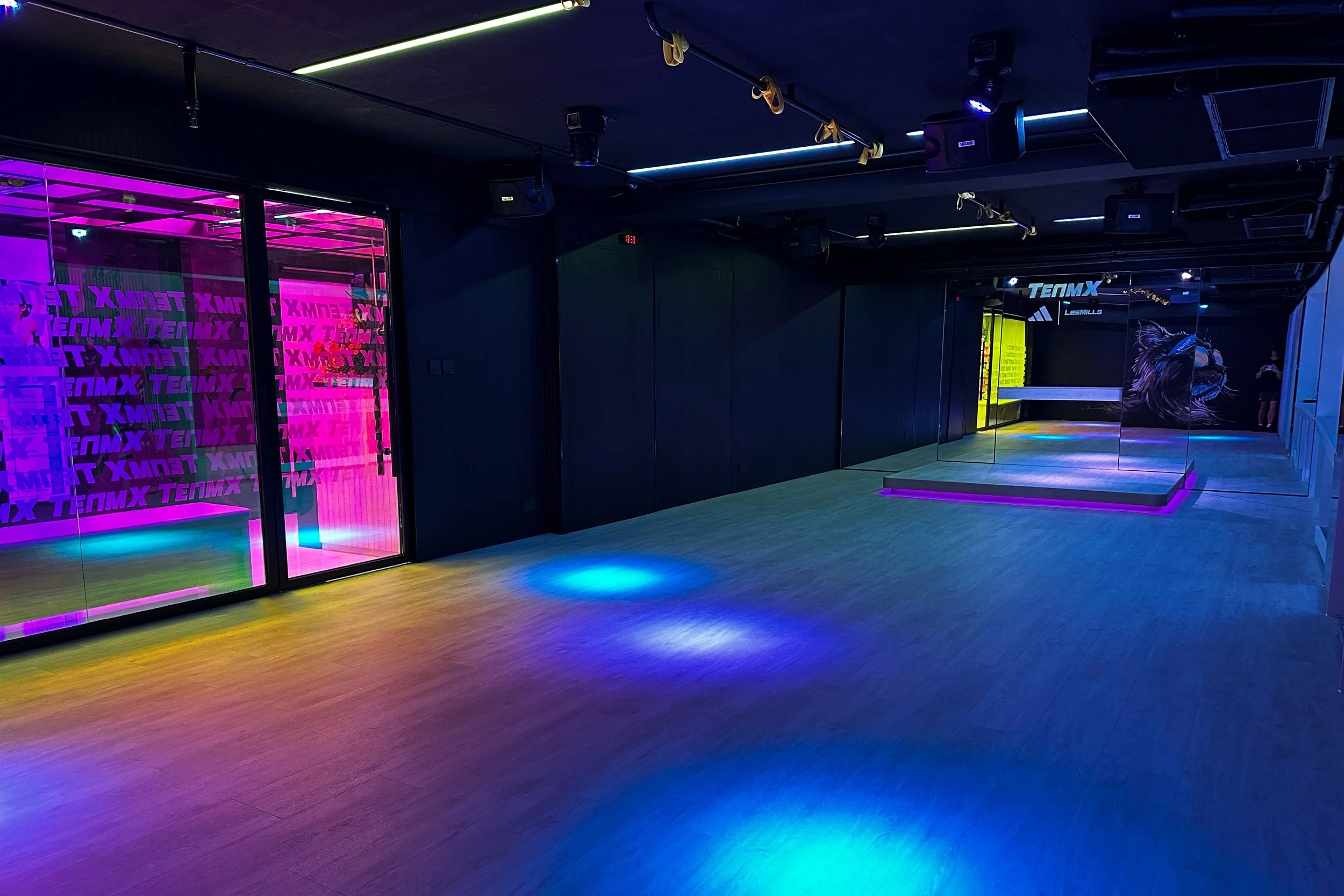 TeamX Art Piece group fitness studio: Modern space with immersive lighting and premium sound for energizing Les Mills, dance, and TRX classes. Where passion meets community.