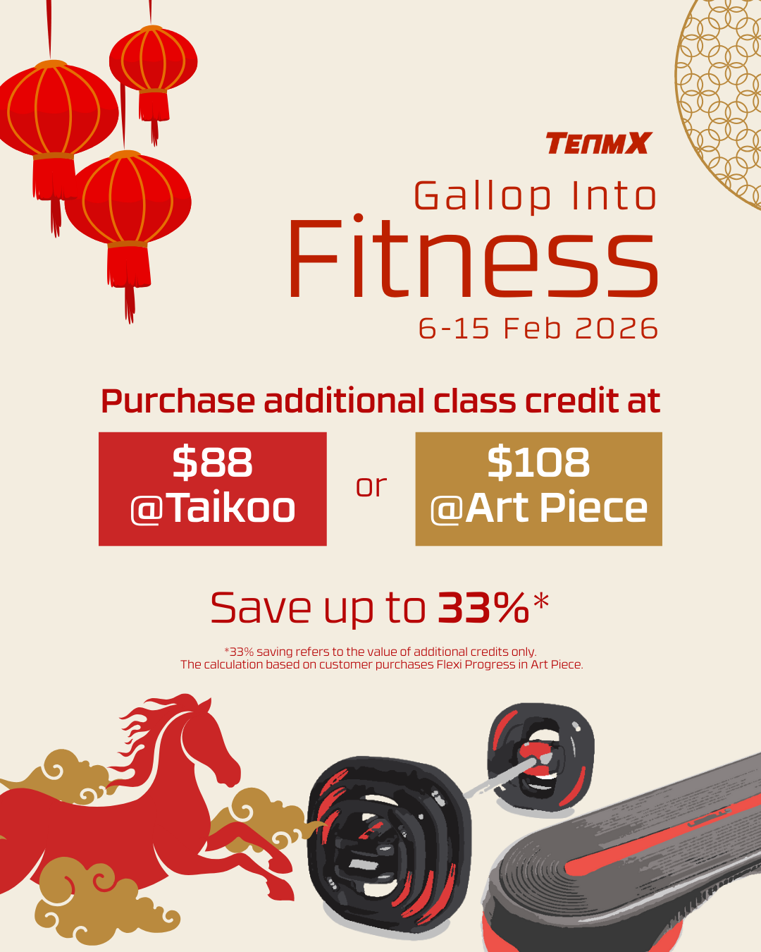 2026 Chinese New Year promotion visual: Class Packs with additional credits at TeamX studios in Taikoo and Causeway Bay