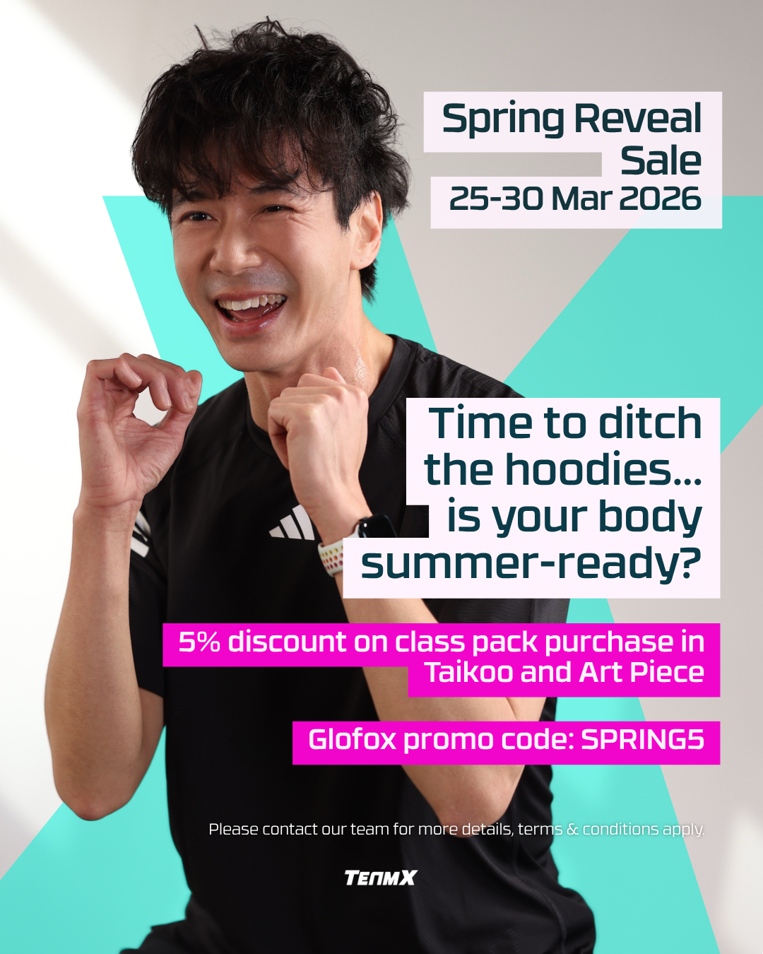 Spring Reveal Sale at TeamX HK! Save 5% on ALL class packages including Flexi Packs and All Location Packs. 25-30 March 2026 only at Taikoo and Causeway Bay Art Piece studios. Use code Spring5.