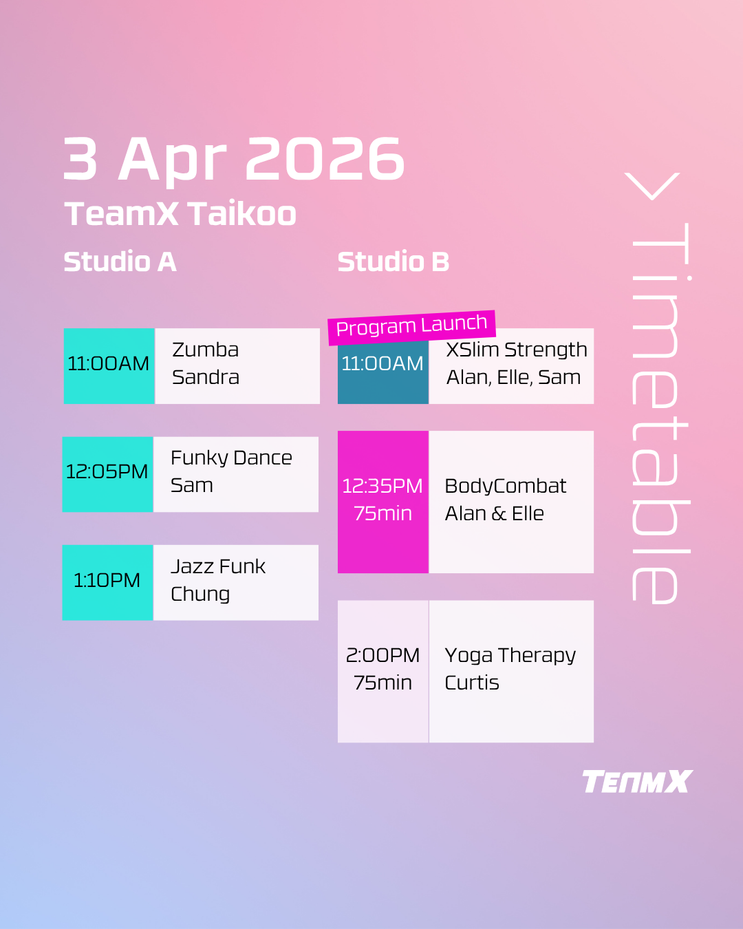 Easter Friday fitness classes at TeamX Taikoo studio - April 3, 2026. Full schedule of BODYPUMP, BODYCOMBAT, yoga and group fitness classes during Hong Kong Easter public holiday. Located in Taikoo Shing.