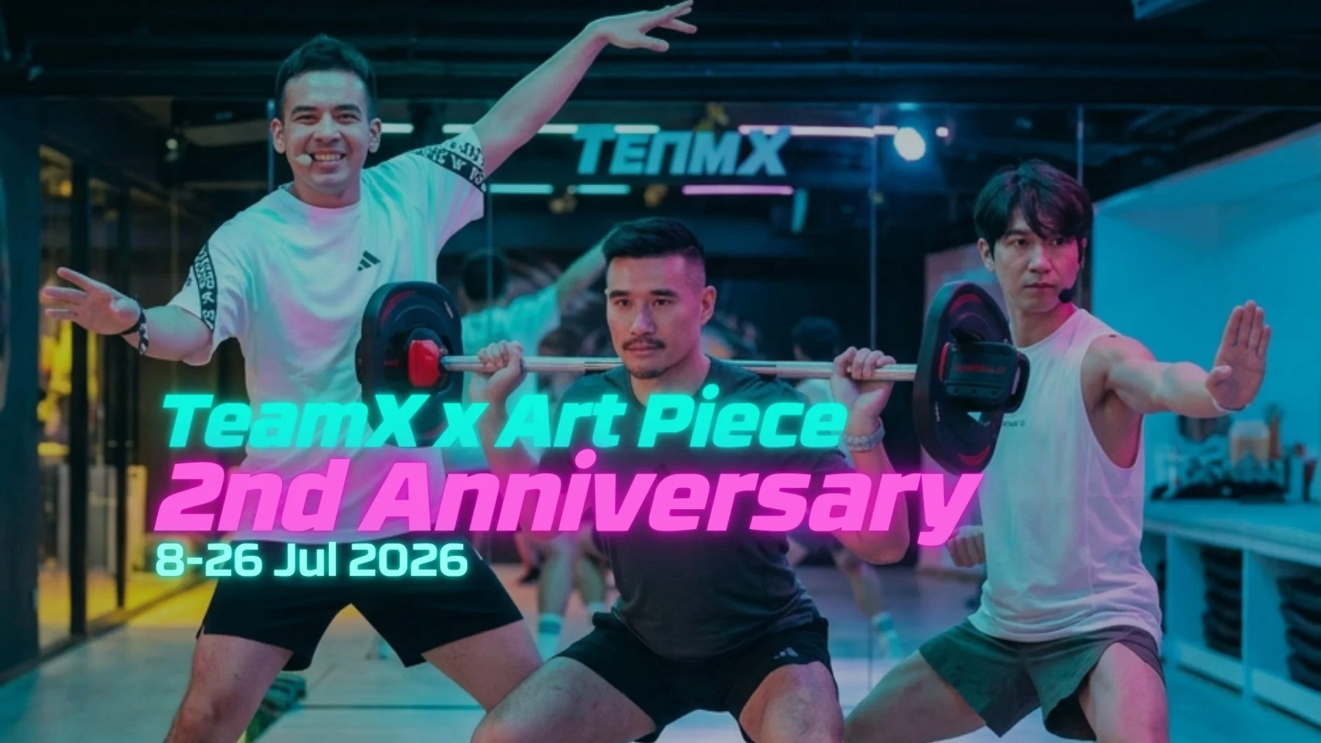 Celebrate 2 years of TeamX Art Piece in Causeway Bay! Spend $2,000+ at any location between 8-26 July 2026 and receive two 10% discount coupons. Save up to $2,430 on your next fitness journey. Join the celebration today!
